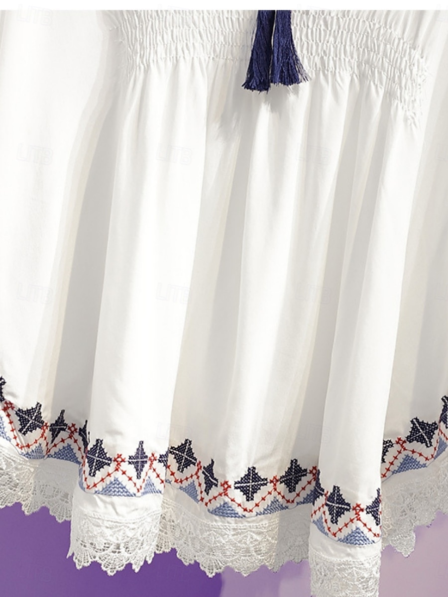 Femmes Chemisier Dentelle Broderie Couleur Unie Bohème Vacances Occasionnel Manche 3/4 Col ras du cou Hauts Réguliers Quotidien Bleu Blanche Été Printemps Automne de 2026 ? $19.99 –P6