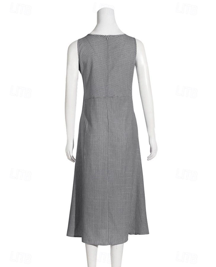 Damen Midikleid A Linie Kleid Urlaub Lässig Outdoor Ausgehen Lässiger Schnitt Gestreift Ärmellos Rundhalsausschnitt Blau Grün Grau Sommer Frühling 2026 - $21.99 –P10
