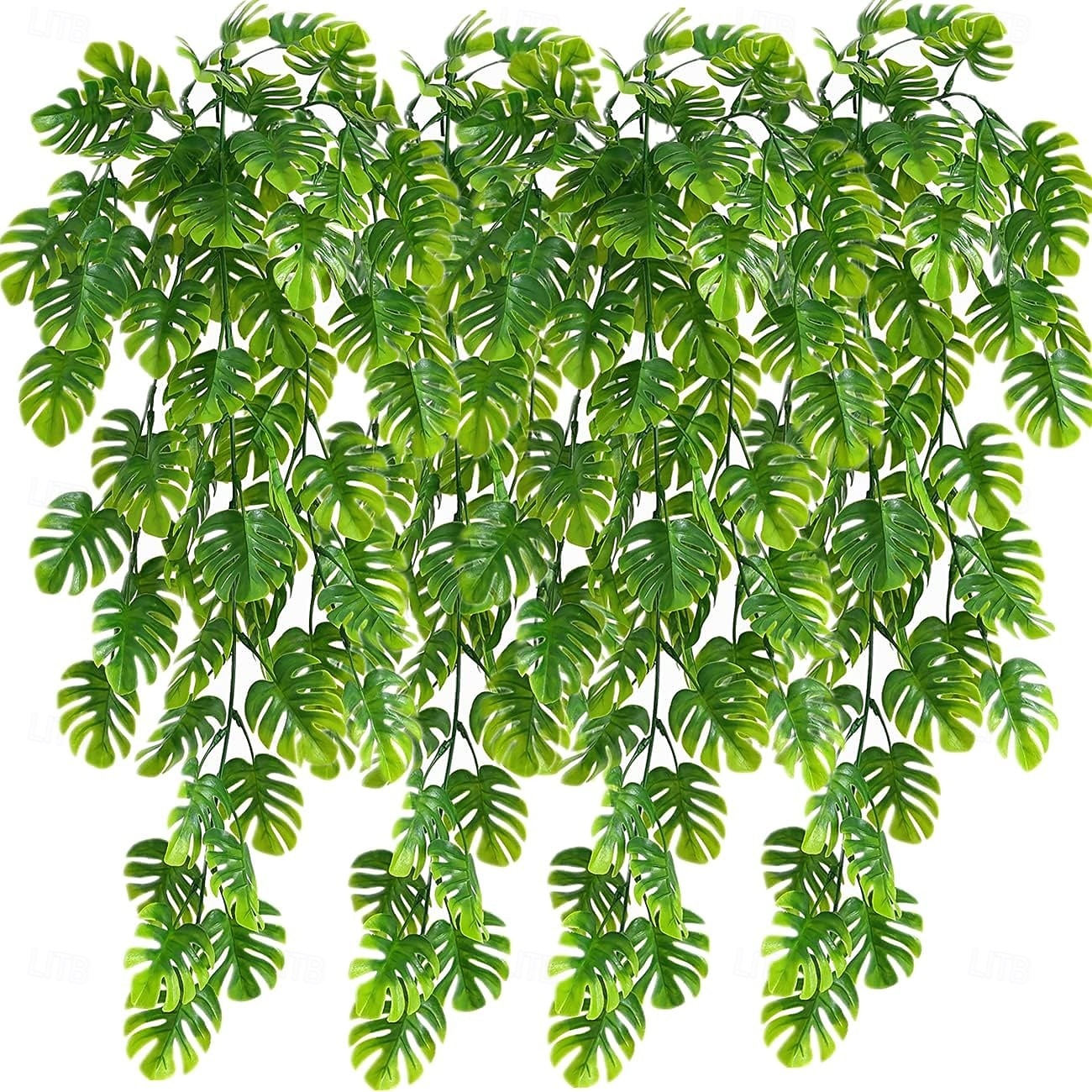 Paquete de 4 enredaderas colgantes artificiales, hojas de monstera falsas, hiedra, hojas de jungla, plantas de palma tropical, ratán para plantas de interior, hogar, cocina, jardín, pared exterior, 2026 - $16.99 –P1