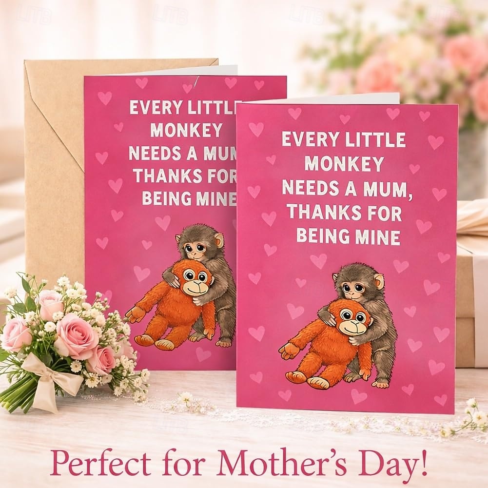 Zestaw 2 szt. Punch the Monkey Meme urocza kartka na Dzień Matki szczere ilustracje kartka z kraftową kopertą każda małpka meme potrzebuje mamy tematyka zwierzęca na urodziny/uznanie dla mamy 2026 - $9.99 –P3