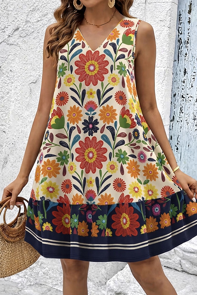 Mujer Mini vestido Vestido de verano Vestido de una línea Casual Diario Festivos Holgado Floral Graphic Tribal Sin Mangas Escote en Pico Negro Beige Verano Primavera 2026 - $34.99 –P4