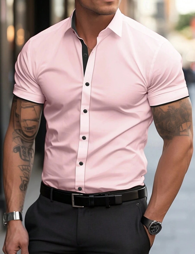 Homme Chemise habillée Chemise sans repassage Uni Extérieur Affaires Rose Claire Noir Blanche Jaune Manche Courte Col Rabattu Été Printemps Vêtement Tenue Boutons de 2026 ? $21.99 –P4