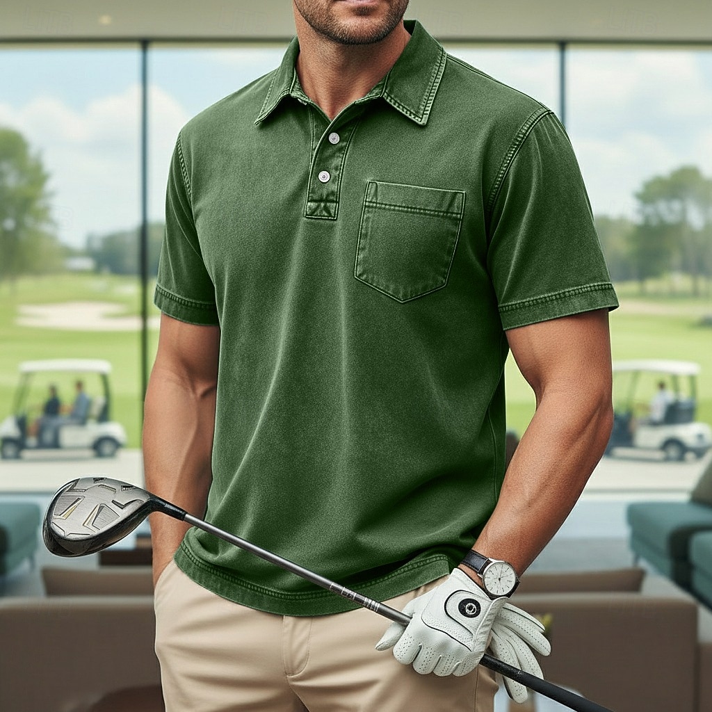 Homens Camisas Polo Camisa 100% algodão com lavagem ácida Casual O negócio Lapela Manga Curta Moda Básico Tecido Vintage Angustiado Verão Primavera Primavera Verão Normal Castanho Escuro Preto Verde de 2026 por $31.99 –P8