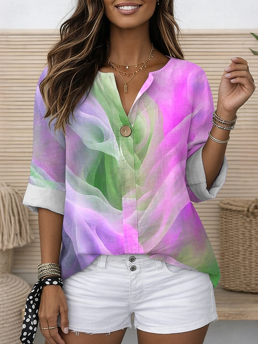 Per donna Blusa Stampato Grafico Geometrico Astratto Vintage Elegante Moderno Manica 3/4 Girocollo Top Regolari Quotidiano Ferie Abbigliamento mare Blu Giallo Viola Arancione Estate Primavera del 2026 a $31.99 –P4