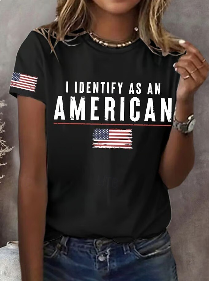 día de la independencia americana Mujer Camiseta Estampado Graphic Letra Bandera estadounidense Elegante Clásico Casual Manga Corta Cuello Barco Tops regulares Diario Azul Piscina Negro Blanco Verde 2026 - $22.99 –P1