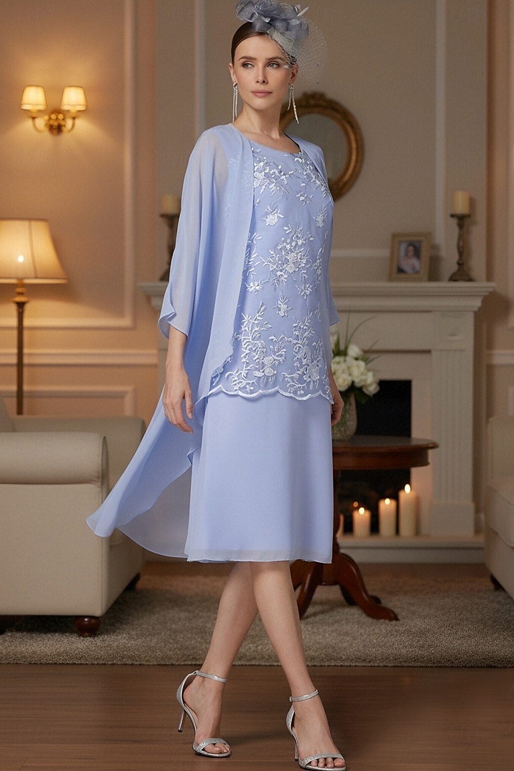 שני חלקים מעטפת עמוד באורך הקרסול שמלת אורח לחתונה שמלה לאם הכלה  ללא שרוולים עם תכשיטים אלגנטית אורחת חתונה מסיבת החתונה שיפון תחרה שמלות ז'קט עם אפליקציות 2026 - $146.99 –P6