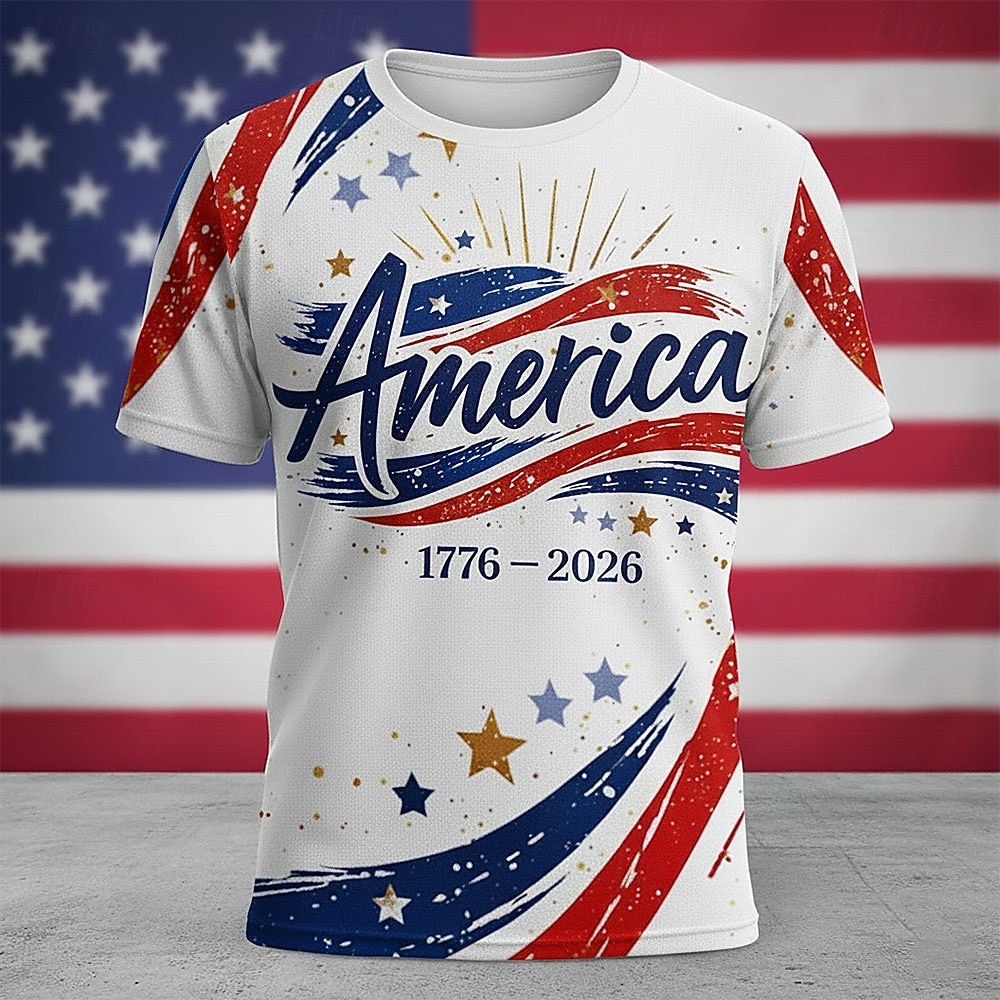 4th of July 2026 250th Memorial Day Men's 3D Print US Flag Crew Neck Short Sleeve T-Shirt Daily Street 2026 - $21.99 –P4