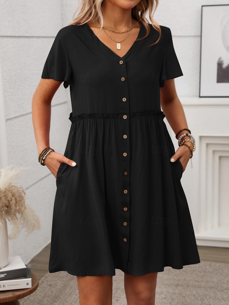 Mulheres Minivestido vestido de praia Vestido casual Elegante Moda Moderno Ao ar livre Férias Para Noite Normal Tecido Manga Curta Decote V Preto Vinho Azul Marinha Verde Verão Primavera de 2026 por $26.99 –P19