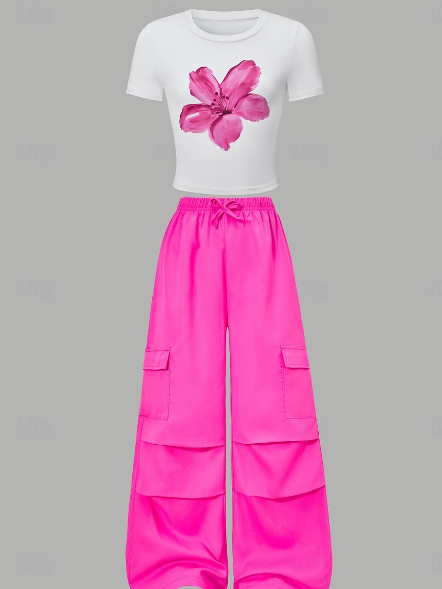 2 Pezzi Bambini Ragazze Tinta unica Tasca T-shirt e pantaloni Impostato Manica Corta Sport Casuale 7-13 Anni Estate Rosa del 2026 a $32.99 –P1