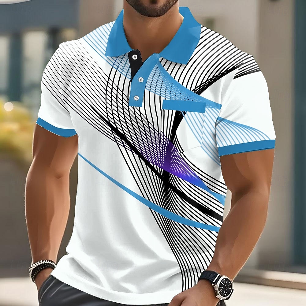 Per uomo Geometrico Polo Manica Corta Magliette polo Camicie con Colletto Business Casual All'aperto Athleisure Abbigliamento quotidiano Stampa 3D Bottoni Primavera & Estate Blu azzurro cielo Giallo del 2026 a $24.99 –P1