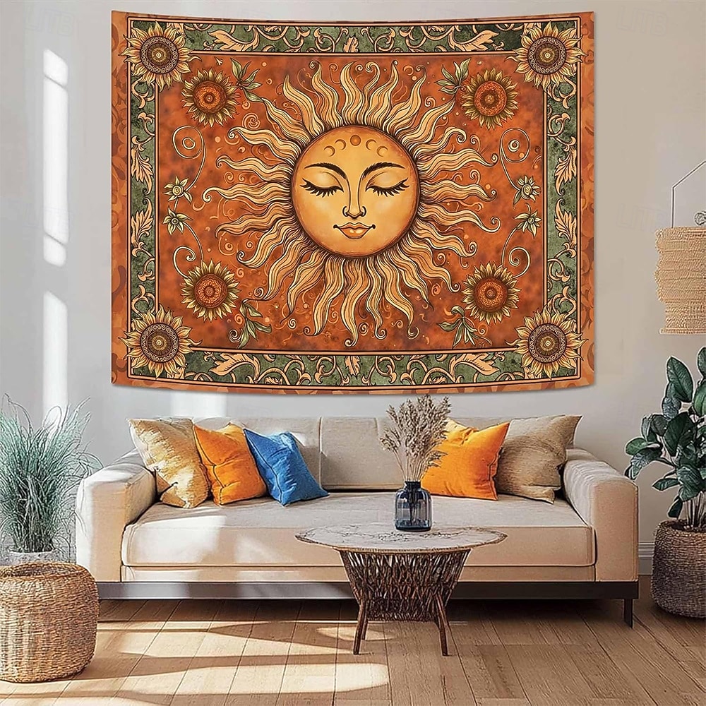 Винтажный гобелен с изображением небесного солнца, подсолнуха, знаков зодиака, астрологии, гороскопа, изысканное цветочное панно, эстетичный декор комнаты, спальни, гостиной. 2026 - $20.99 –P6