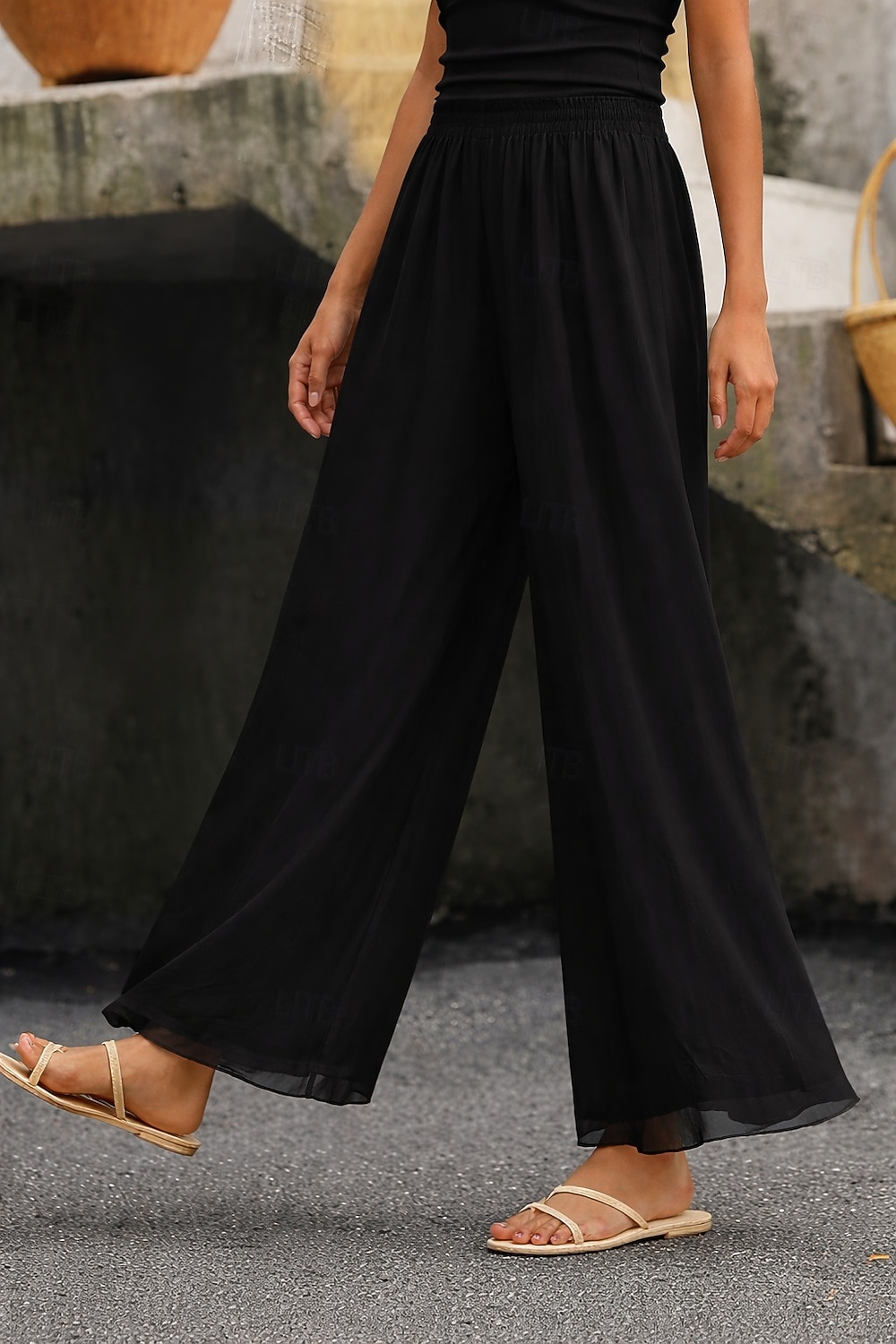 Damen Weites Bein Hosen Hose Urlaub Streetwear Leicht Volle Länge Hohe Taille Einfach Elastischer Bund Hoher Schnitt Atmungsaktivität Bequem Mikroelastisch Outdoor Ferien Alltagskleidung Schwarz Wei 2026 - $14.99 –P2