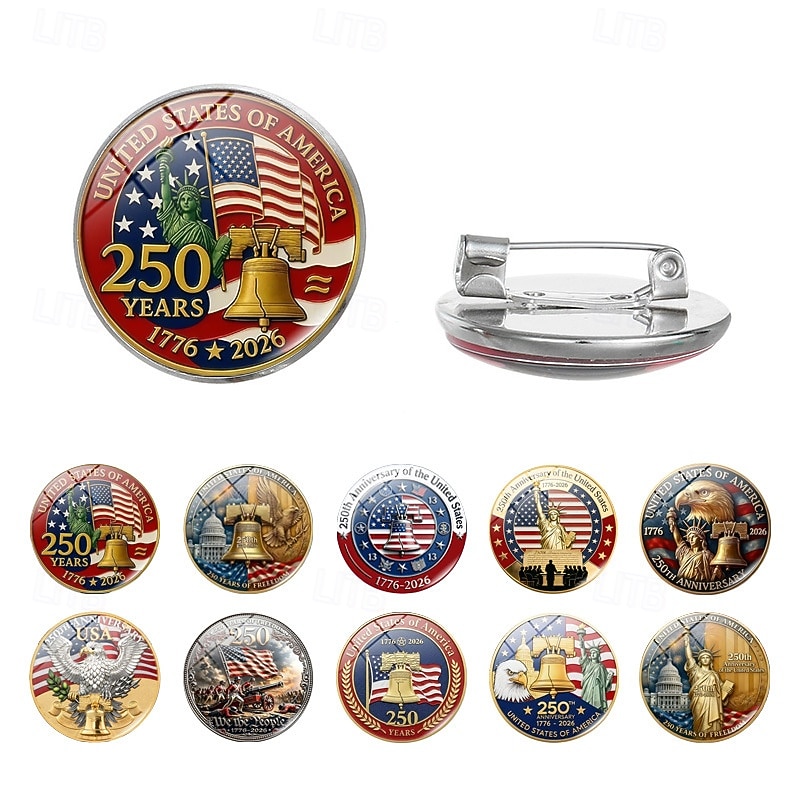 10 db-os amerikai 250. évfordulós bross kitűző, évfordulós hajtóka kitűző, 1776-2026 július negyedik függetlenségi napja, hazafias kiegészítők férfiaknak és nőknek 2026 - $16.99 –P1