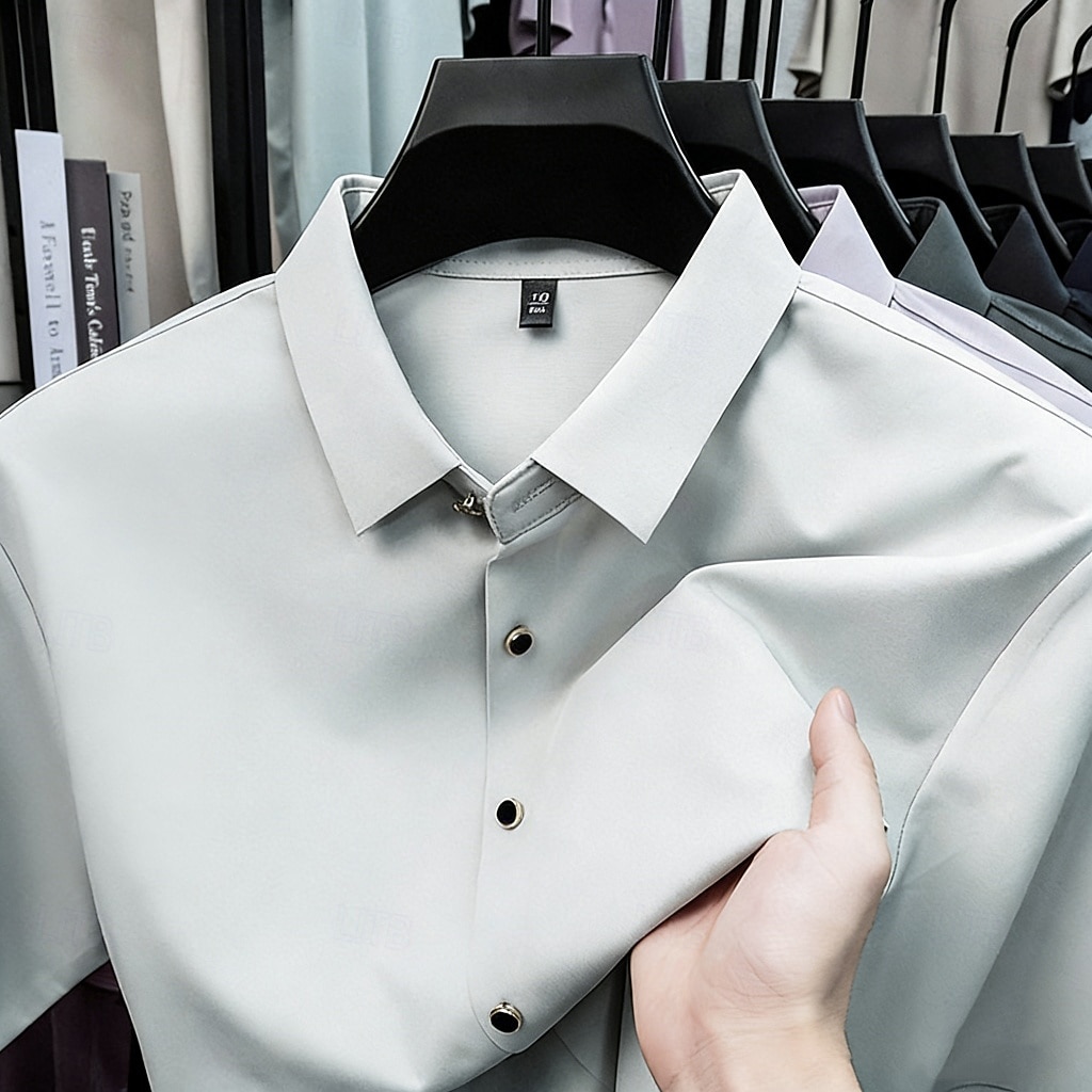 Per uomo Camicia Camicia elegante Camicia non stiro Tinta unica All'aperto Lavoro Verde Manica Corta Collo ripiegato Estate Primavera Abbigliamento Bottoni del 2026 a $22.99 –P4