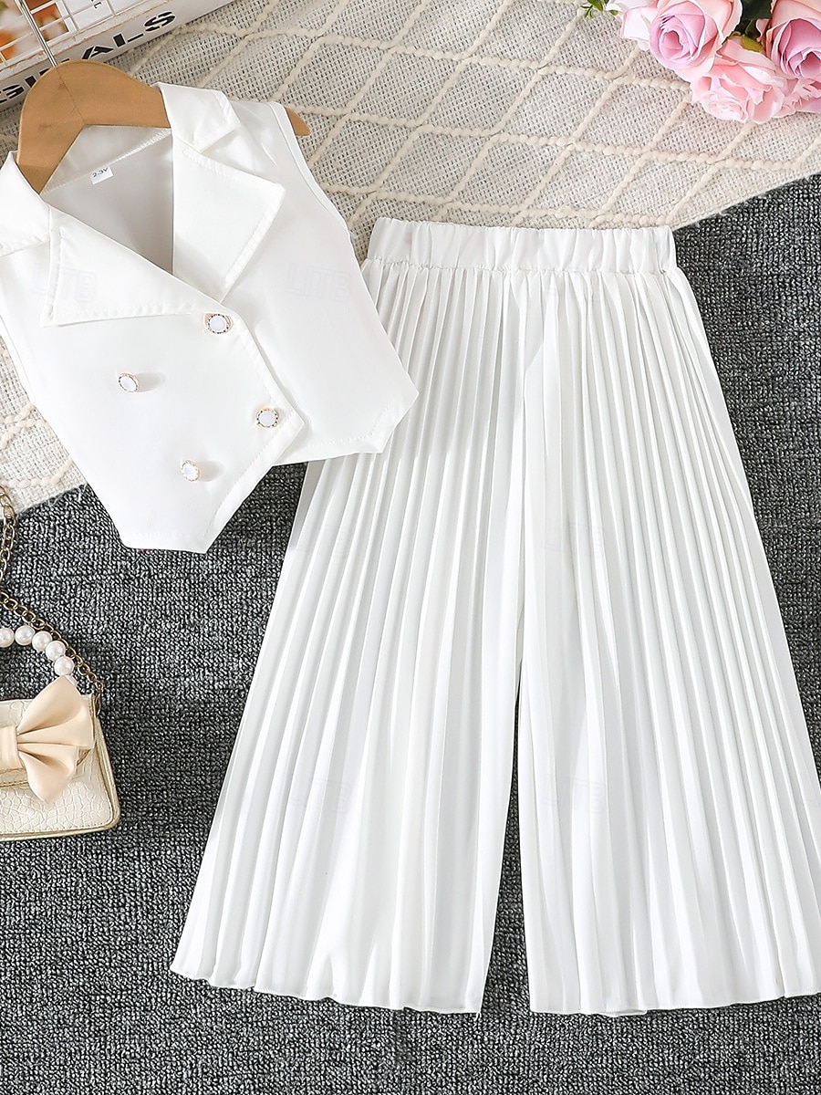 2 Pezzi Bambini Ragazze Tinta unica Arricciato Camicia & Pantaloni Impostato Senza Maniche Moda Casuale Dai 4 anni in su Estate Rosa scuro Bianco Rosa del 2026 a $27.99 –P14