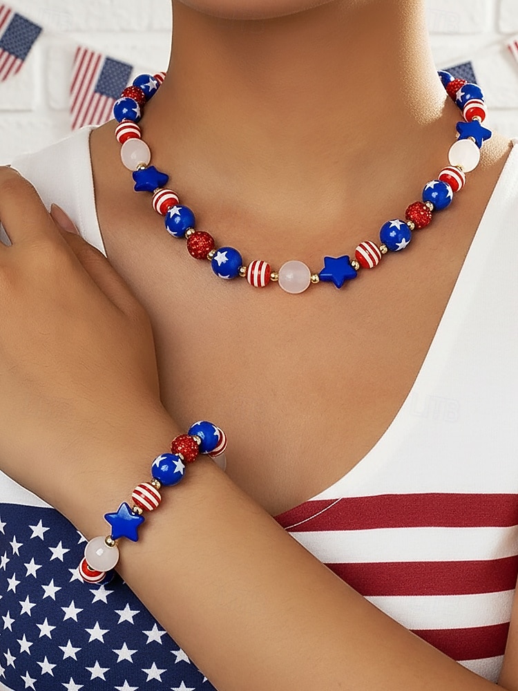 Patriotisches Schmuckset aus Harzperlen für Damen zum 250. Jahrestag der Unabhängigkeit der USA, als Freizeitschmuck und für Reisen. 2026 - $11.99 –P1