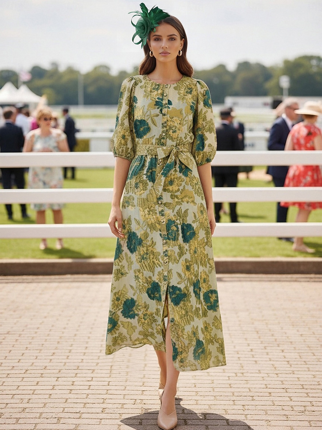 A-الخط طول الكعب فستان رسمي فساتين متنوعه أنيق نصف كم رقبة عالية مدورة زفاف حفلة كوكتيل قماش الجاكار مع شريطة 2026 - $185.99 –P1