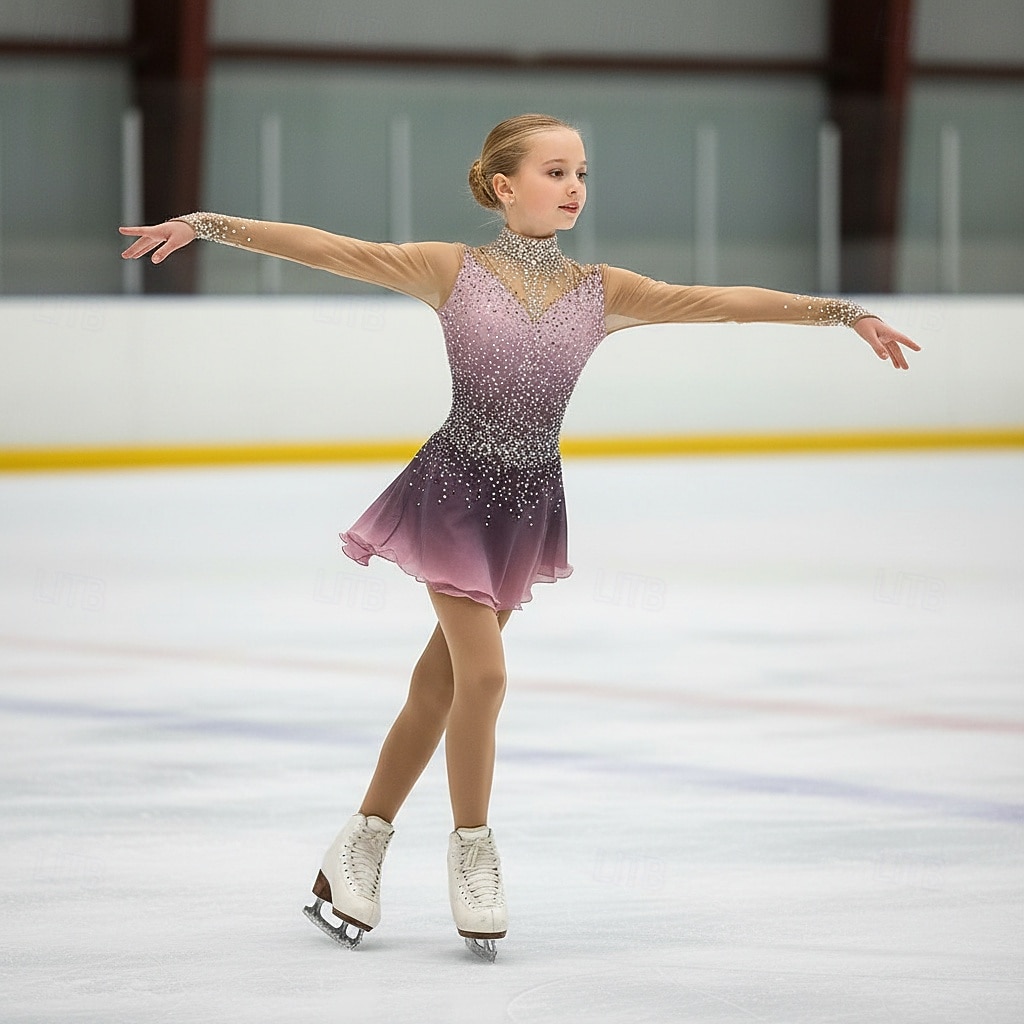 Figure Skating Dress Girls' Ice Skating Dress Dusty Rose Patchwork Asymmetric Hem Stretchy Training Competition Skating Wear Classic Crystal / Rhinestone Long Sleeve Ice Skating Figure Skating 2026 - $269.49 –P1
