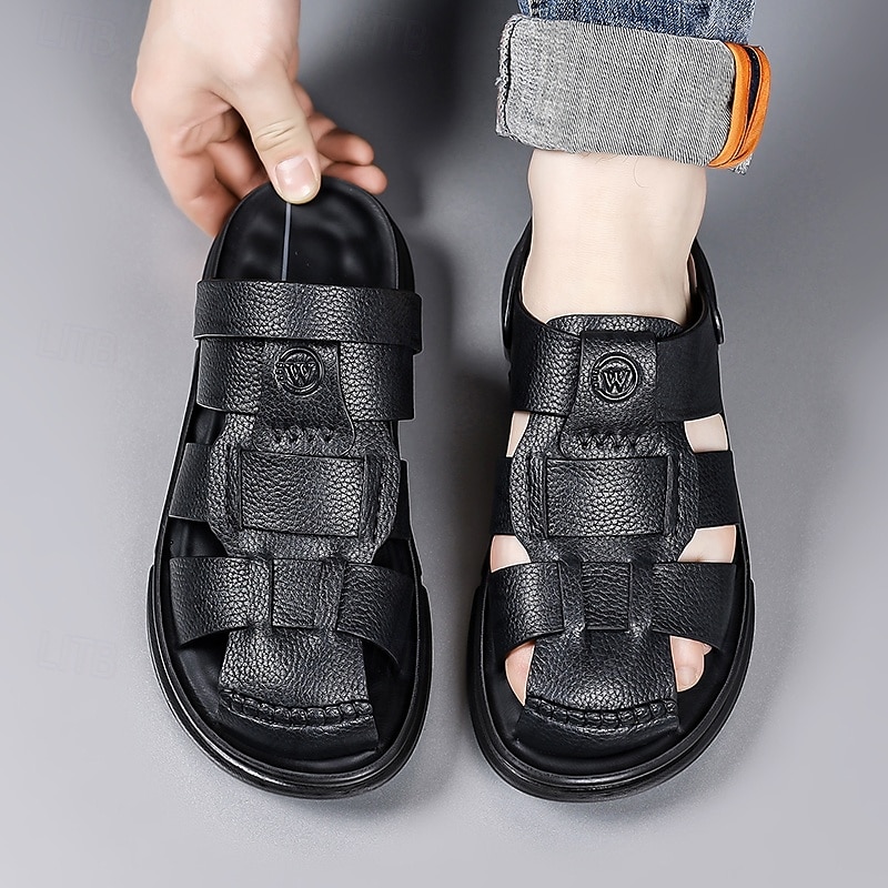 Sandalias casuales de verano de piel sintética para hombre: correas transpirables, tacón y plantilla ajustables, comodidad ligera, perfectas para vacaciones en la playa, resorts, piscinas y ocio al aire libre. 2026 - $46.99 –P8