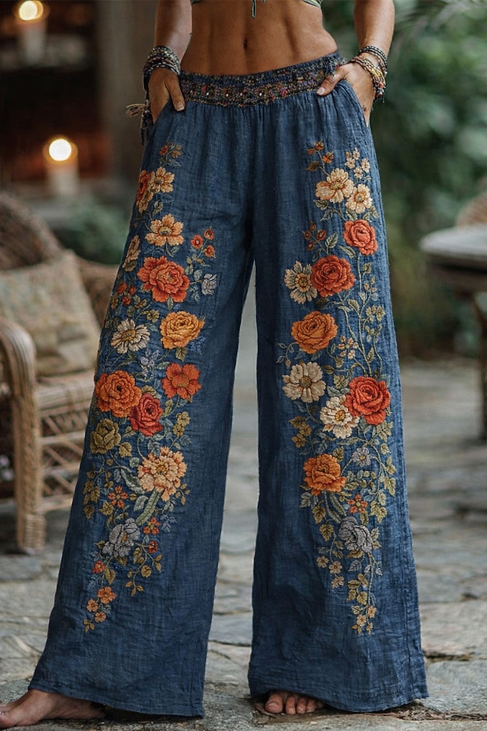 Pentru femei Grafică Picior Larg Pantaloni Pantaloni Palazzo Epocă Boho Lungime totală Talie Înaltă Floare Talie elastică Imprimare Respirabilitate Comfortabil Stradă Purtare Zilnică Ieșire Albastru 2026 - $10.99 –P6