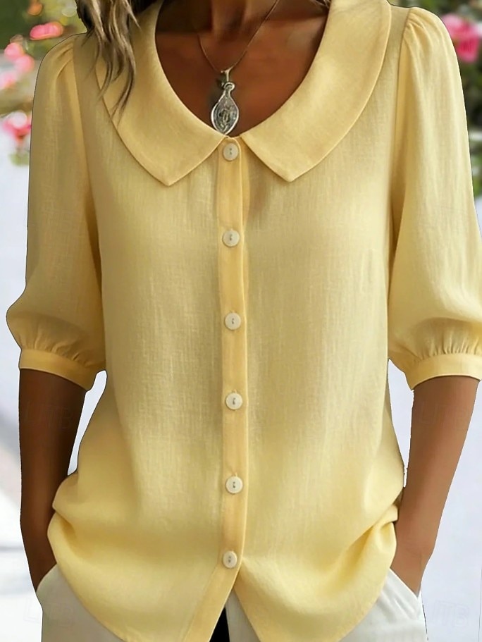 Damen Hemd Vintage Stilvoll V Ausschnitt Schulterfrei Lange Oberteile Täglich Arbeit Ferien Blau Schwarz Weiß Gelb Rote Sommer Frühling 2026 - $11.99 –P6