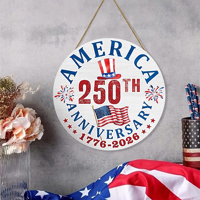 Plaque de porte américaine commémorative du 250e anniversaire, drapeau national américain patriotique du 4 juillet avec couronne « Nous le peuple », décoration murale en bois pour la fête de de 2026 ? $15.99 –P5