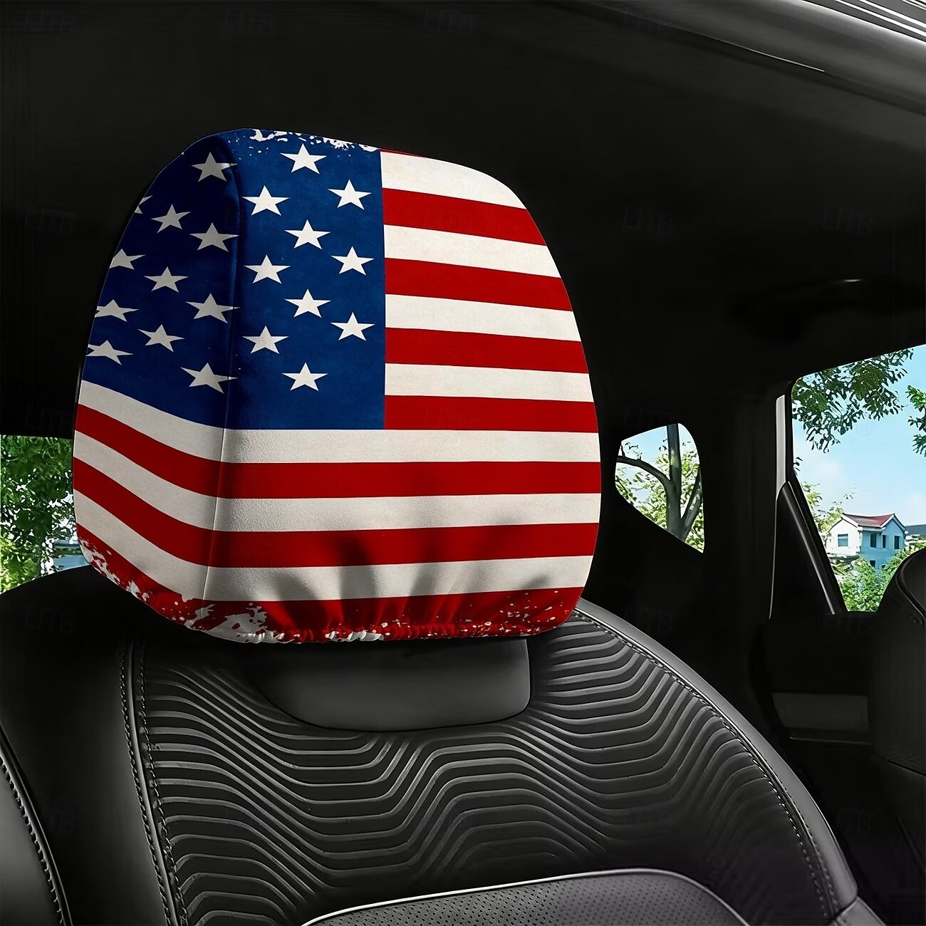 2 fundas para reposacabezas de coche con diseño de bandera estadounidense, con estampado de estrellas y rayas rojas, blancas y azules, ajuste universal, fácil de limpiar, suave y cómoda, ideal para 2026 - $9.49 –P8