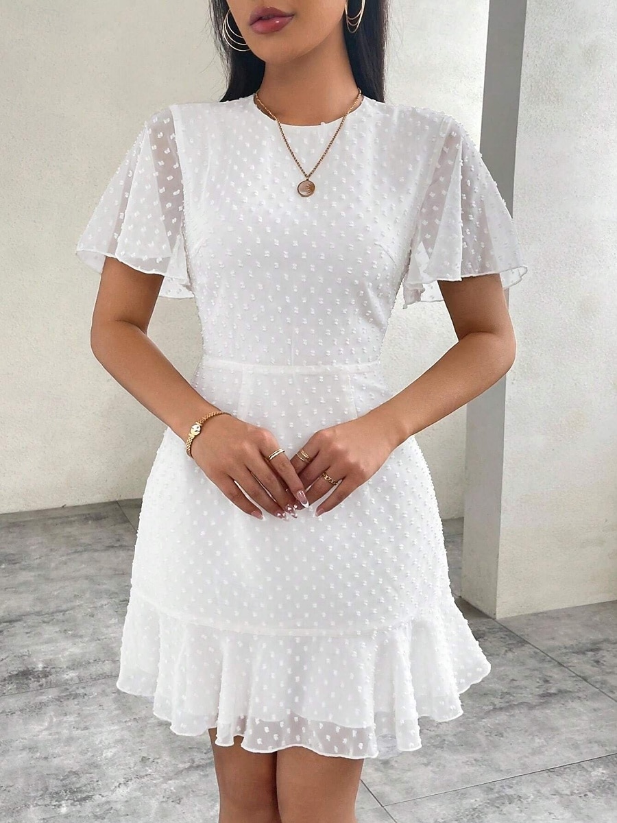 Women's Mini Dress White Dress Casual Dress Elegant Fashion Modern Outdoor Vacation Going out Regular Fit Plain Short Sleeve Crew Neck Black White Green Summer Spring 2026 - $29.99 –P3