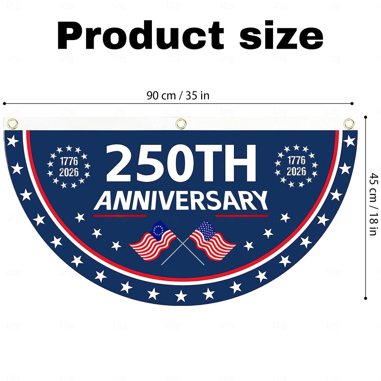 Lot de 2 drapeaux commémoratifs du 250e anniversaire des États-Unis, 45 x 90 cm (1776-2026), guirlande de fanions, décorations patriotiques à suspendre pour l'extérieur, porte d'entrée, porche, fond de 2026 ? $17.99 –P1