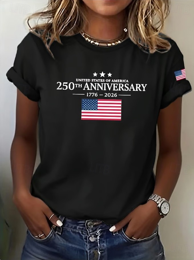 Amerikaanse onafhankelijkheidsdag Dames T-shirt Afdrukken Grafisch Brief Amerikaanse vlag Stijlvol Klassiek Casual Korte mouw Strakke ronde hals Normale tops Dagelijks blauw Zwart Wit Marineblauw 2026 - $22.99 –P5