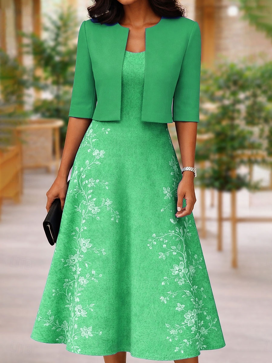 Mulheres conjunto de vestido Vestido midi Vestido A Line Elegante Casual Floral Gráfico Imprimir Vestido midi Meia Manga Decote V Diário Azul Vermelho Roxo Verão Primavera Normal de 2026 por $41.99 –P2