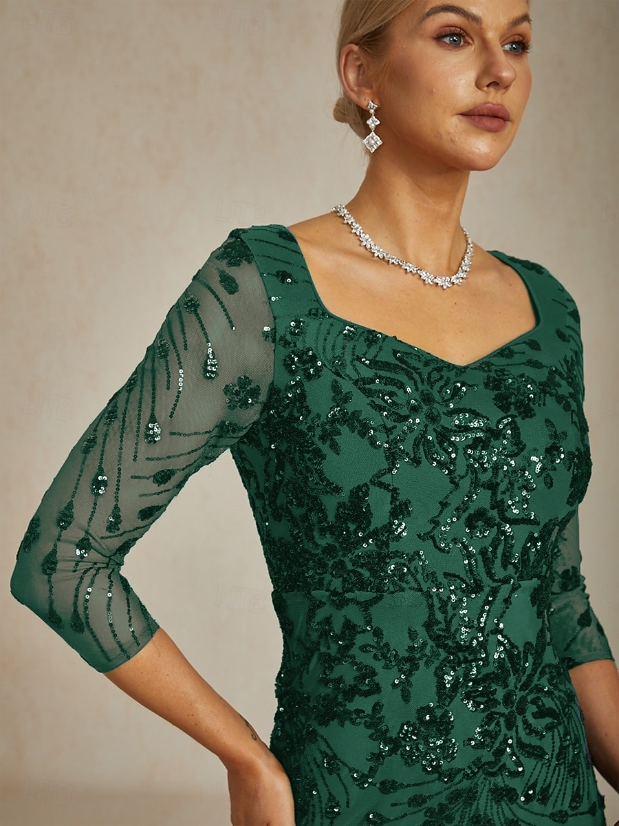 Women's Maxi Dress Sheath Dress Trumpet Mermaid Dress Bodycon Dress Elegant Formal Cocktail Evening Party Sequins Embroidered Floral 3/4 Length Sleeve V Neck Emerald Green 2026 - $117.99 –P2
