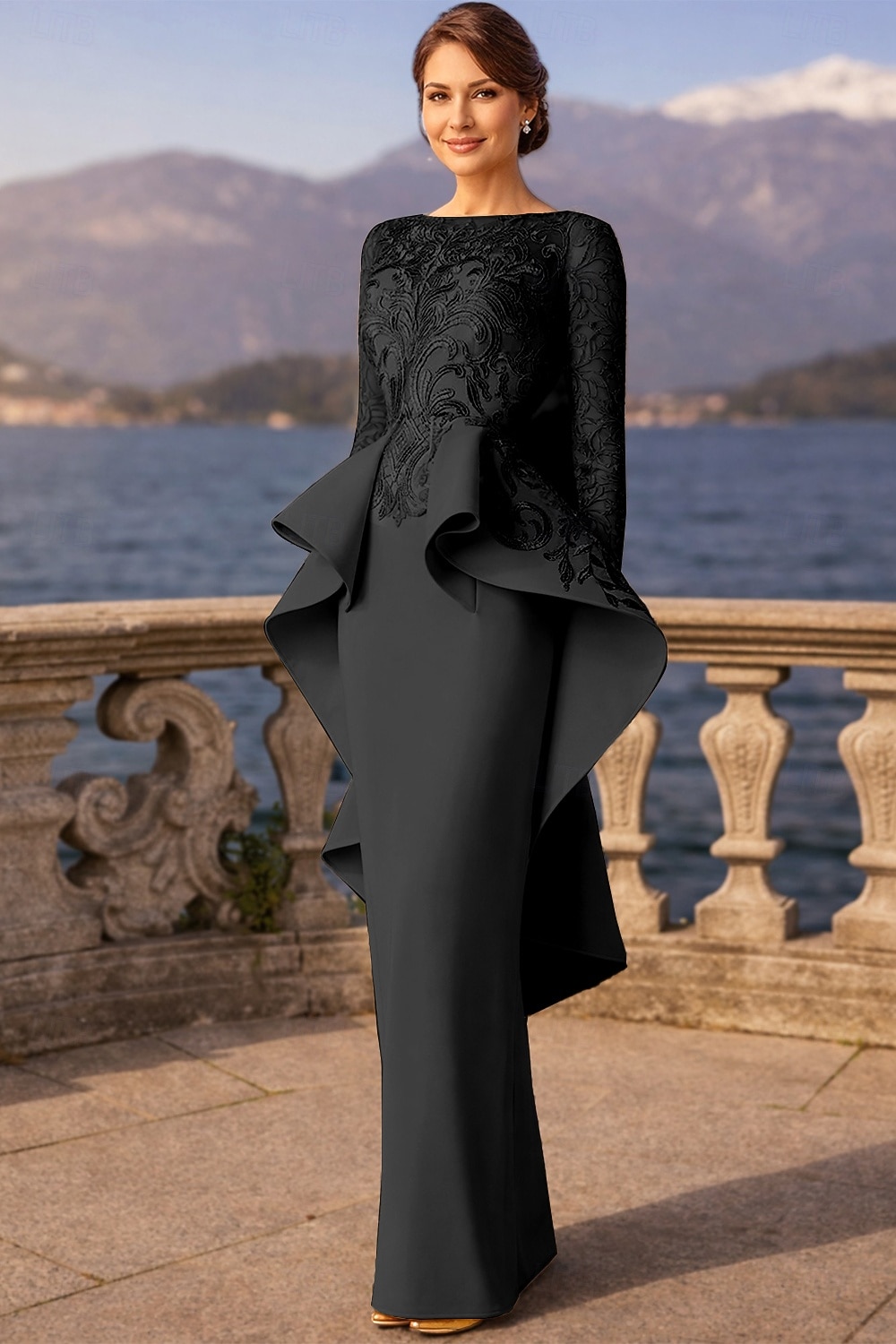 Tubinho Longo Vestido de convidada de casamento Vestido formal Vestido de noite Vestido Para Mãe dos Noivos Manga Longa Scoop pescoço Elegante Festa Formal Convidado do casamento Renda Tecido Que de 2026 por $236.49 –P8