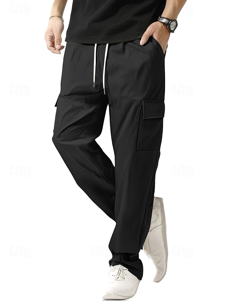 رجالي سراويل البضائع السراويل بنطال سريع الجفاف رباط جيب سهل راحة متنفس مكتمل الطول مناسب للبس اليومي المنزل الأماكن المفتوحة العطلة بسيط أسود أبيض غير مطاطي 2026 - $22.99 –P3
