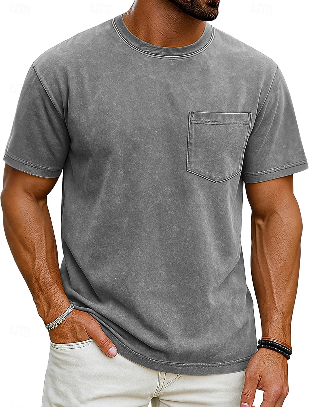 Herr T-shirt Tvätta skjorta i 100 % bomull Kortärmad Rund hals Sommar Vår Alla årstider Ensfärgat Elegant Vintage Neutral Ficka Färgade plagg Bedrövad Ledigt Hem Utomhus Svart Rosa Brun Topp t-shirt 2026 - $20.99 –P1