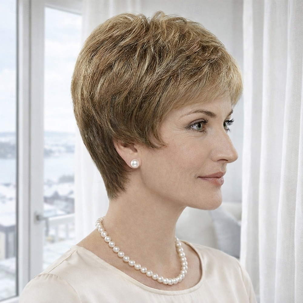 Peruca curta e elegante para mulheres - corte pixie loiro suave com camadas delicadas de 2026 por $32.99 –P9
