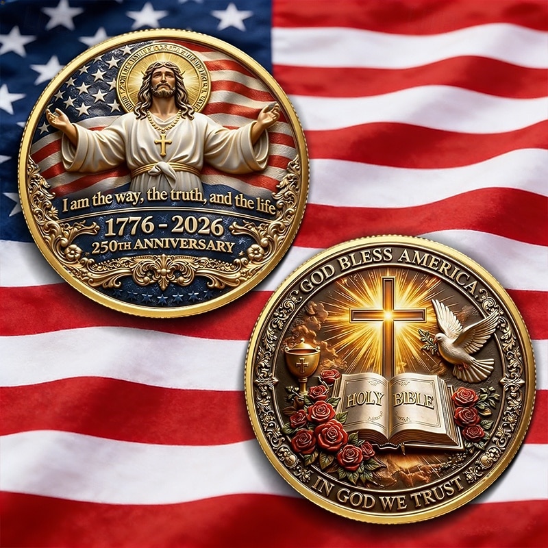 Gedenkmünze zum 250. Jahrestag von Glaube und Freiheit in den USA – Motiv: Christlicher Jesus, patriotische Sammlermünze, inspirierendes religiöses Andenken, Geschenkidee „Gott segne Amerika“. 2026 - $19.99 –P1