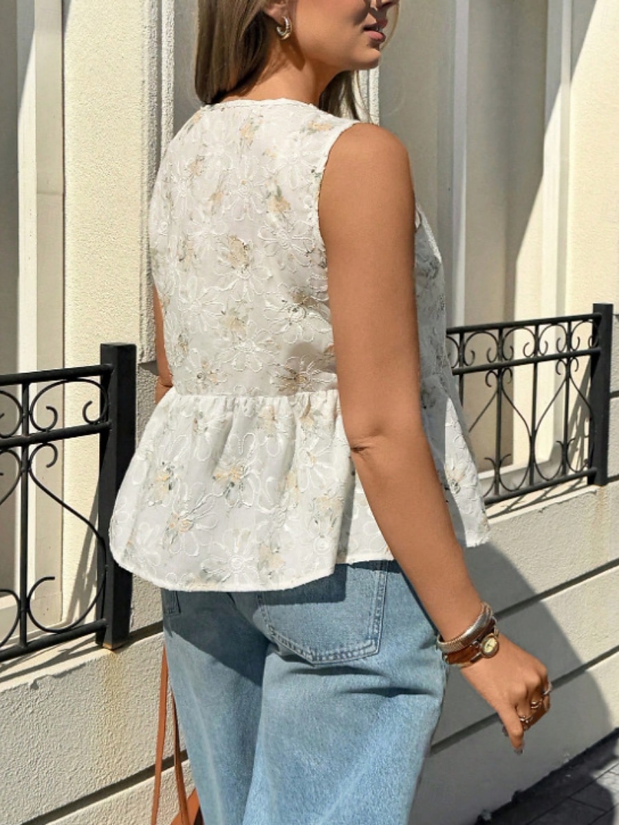 Women's Shirt Blouse Lace Tops Sleeveless Shirt Lace Floral Stylish Classic Modern Sleeveless V Neck Regular Tops Daily Holiday Going out White Summer Spring 2026 - $33.99 –P5