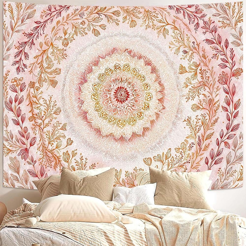 Pink Floral Mandala Soft Orange Botanical Wall Tapestry Intricate Circular Pattern Leaves Vines Watercolor Art Wall Hanging for Bedroom Living Room Dorm Decor Yoga Meditation Backdrop 2026 - $20.99 –P3