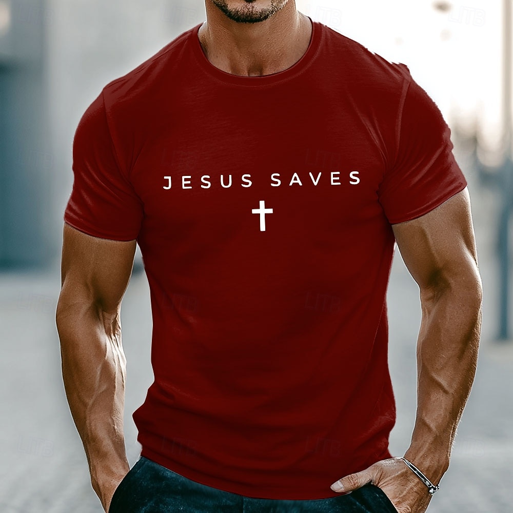 Herren Bibel Jesus rettet Text mit weißem Kreuz Christlich Religiös Glaubens Minimalistisches T-Shirt Grafik Muskelpassform Lässige Alltagsbekleidung Designer Bekleidung 2026 - $21.99 –P1