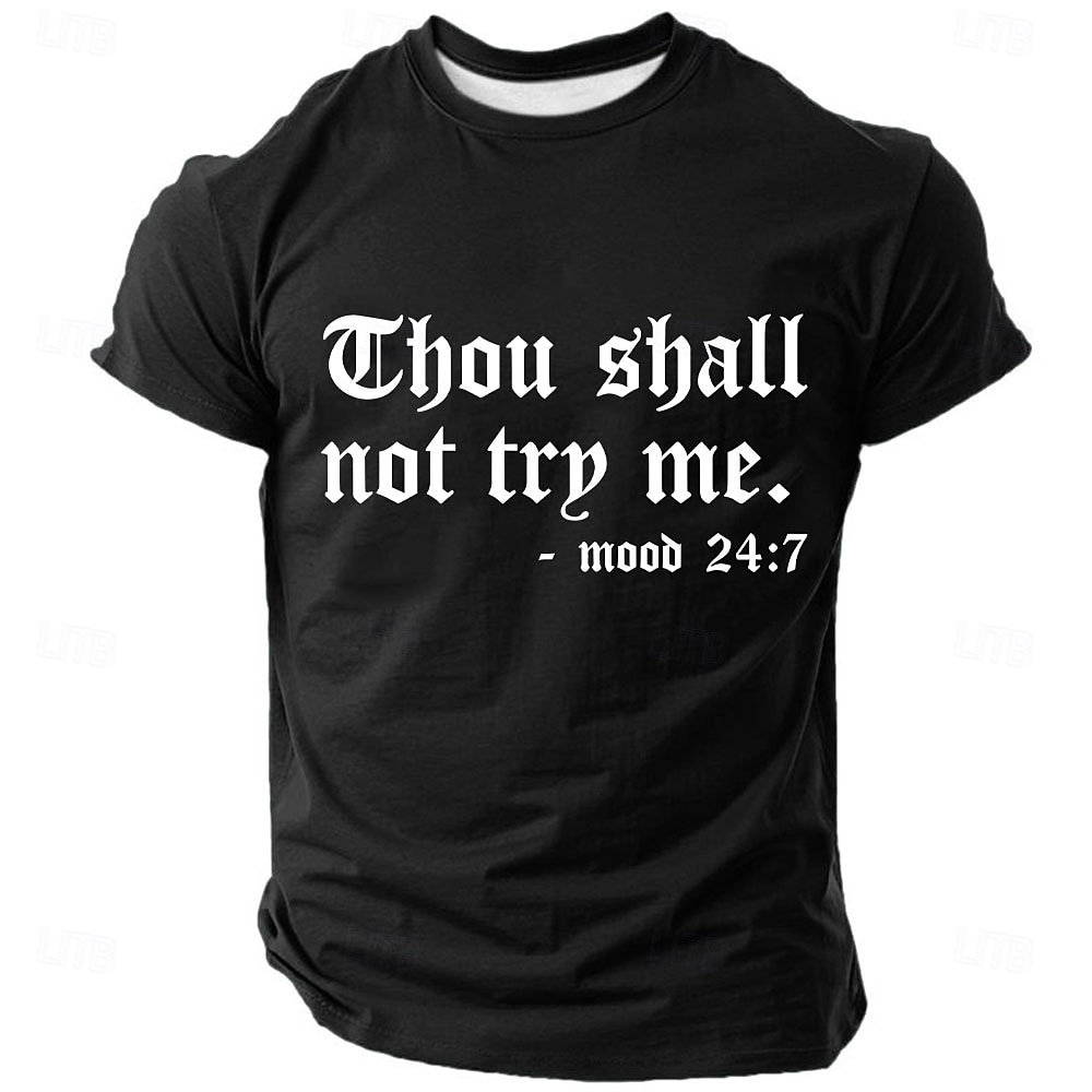 Herren Bibel Du sollst mich nicht versuchen Stimmung 24 7 Sarkastisch Lustig Biblische Parodie Gotische Schrift Grafik T-Shirt Kurzarm Rundhals Lässig Streetwear Tee Designer Bekleidung 2026 - $21.99 –P4