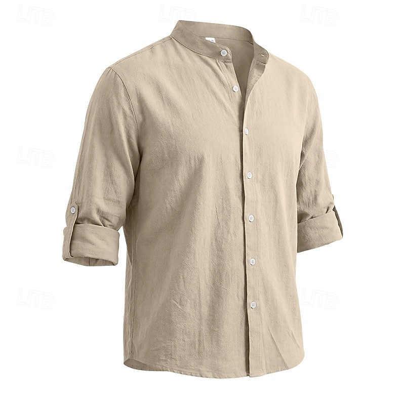 Per uomo Camicia Camicia di lino Camicia Estiva Abbigliamento da spiaggia Camicia con colletto alla coreana Camicia con Bottoni Semplice Casuale Vacanza Blu Nero Bianco Cachi Manica Lunga Colletto a del 2026 a $25.99 –P10