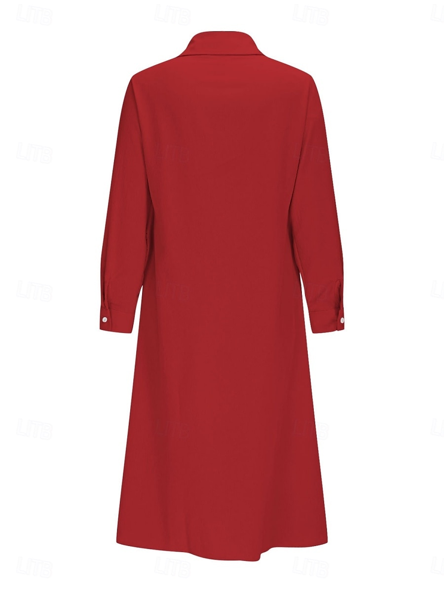 Femmes Robe Midi Robe Chemise Robe Décontractée Robe trapèze Robe en faux lin Mode Basique Moderne Quotidien Vacances Sortir Coupe régulière Uni manche longue Col de chemise Bleu Noir Vin Orange de 2026 ? $28.99 –P10
