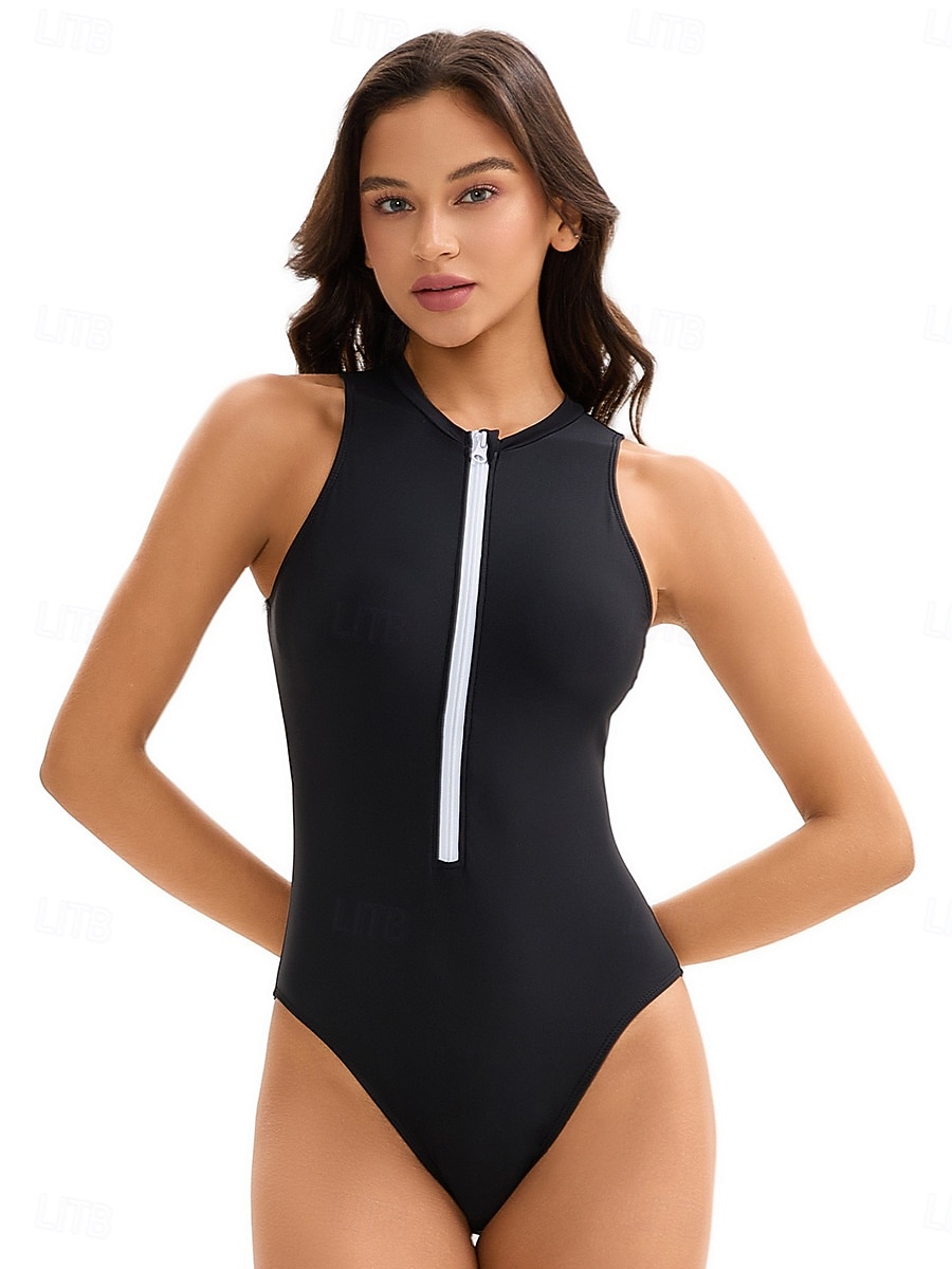 Damen Anti UV Shirt Badeanzug Bademode Einfarbig Frontreißverschluss Spandex UV-Sonnenschutz UPF50+ Schnelltrocknend Ärmellos Bodysuit Badeanzug Surfen Strand Wassersport Sommer 2026 - $27.99 –P1