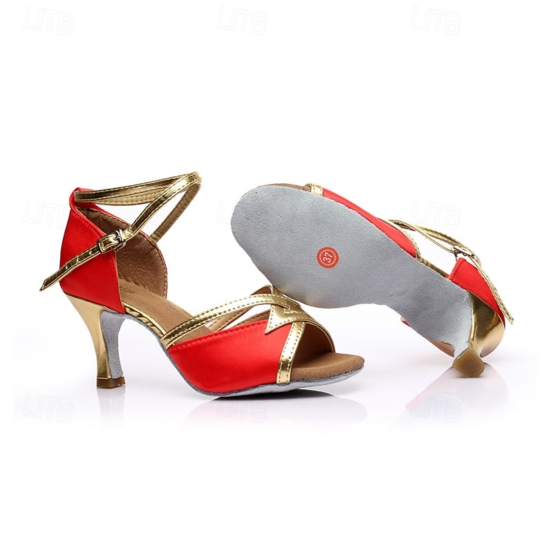 Women's Brown & Gold Latin Dance Shoes - Medium Heel, Strappy Design, Ballroom, Salsa, Tango, Practice & Performance Footwear 2026 - $29.99 –P3