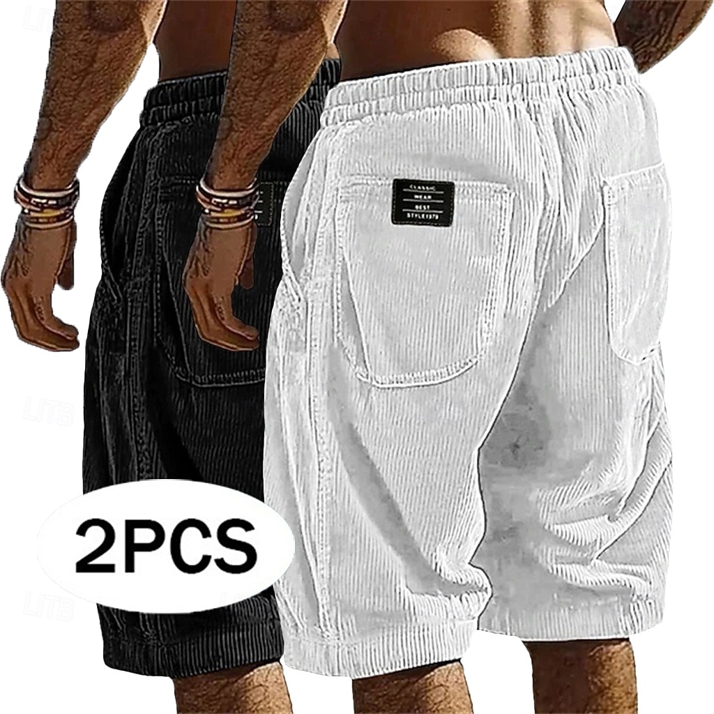 Herren Shorts Freizeitshorts Cordshorts Tasche Elastischer Bund Einfach Komfort Atmungsaktiv Über dem Knie Lässig Outdoor Strand Urlaub Mode Schwarz + Khaki Armeegrün+Grau Mikroelastisch 2026 - $35.99 –P2