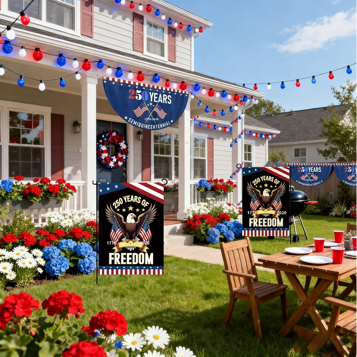 2 db 250. évfordulós amerikai kerti zászló &transzparens zászló, nem redőzött legyezőzászló, kétoldalas hazafias sas mintázat amerikai zászlókkal, emlék 1776-2026, 12 x 18 hüvelyk &2 x 4 láb 2026 - $17.99 –P2