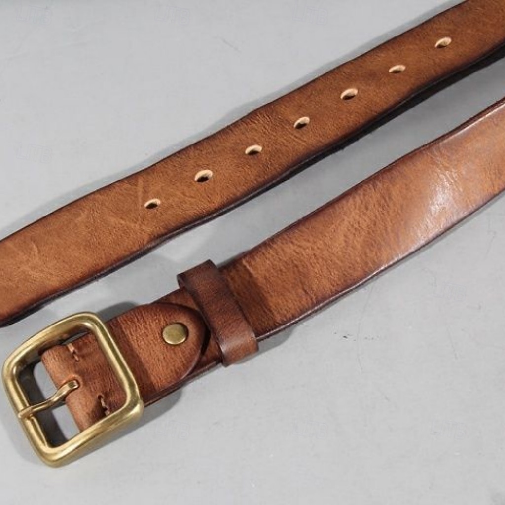 Hombre Cinturón Hebilla automática Cobre Cuero Vintage Ropa de calle Ocio Color sólido Rojo tinto Negro Diario Exterior Negocio Formal Cinturón de Cintura 2026 - $43.99 –P3