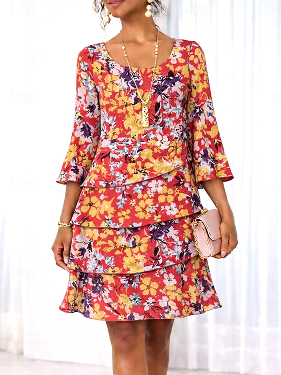 Femmes Bleu Ciel Vert Claire Orange Été Printemps Mini Robe Robe fourreau Occasionnel Formel Coupe régulière Fleuri Graphique Col ras du cou de 2026 ? $41.99 –P1