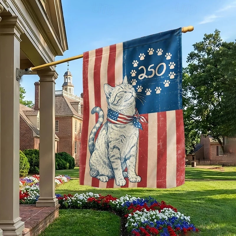 Herdenkingsvlag voor het 250-jarig jubileum van Amerika, 'America Years of Freedom', patriottische kattentuinvlag, tuin- en huisbanner voor 4 juli. 2026 - $17.99 –P3